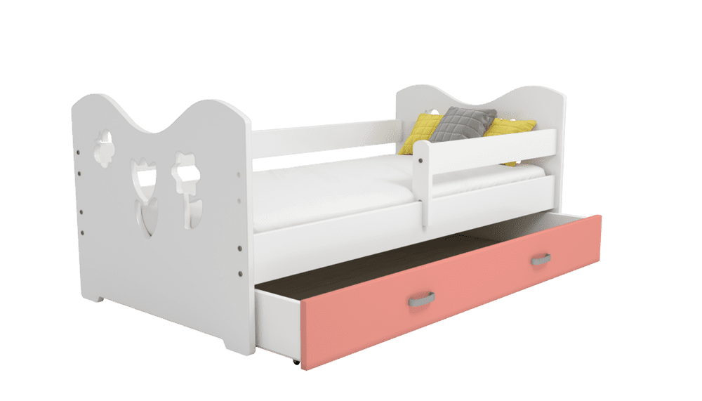 eoshop Detská posteľ Miki 80x160 B2, biela / ružová + rošt, matracu, úložný priestor